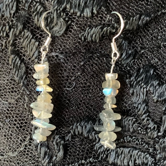 Glowing Labradorite Chip Earrings 925 - Picture 8 of 9